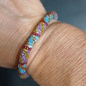 Multi color glass beaded round tribal bangle bracelet